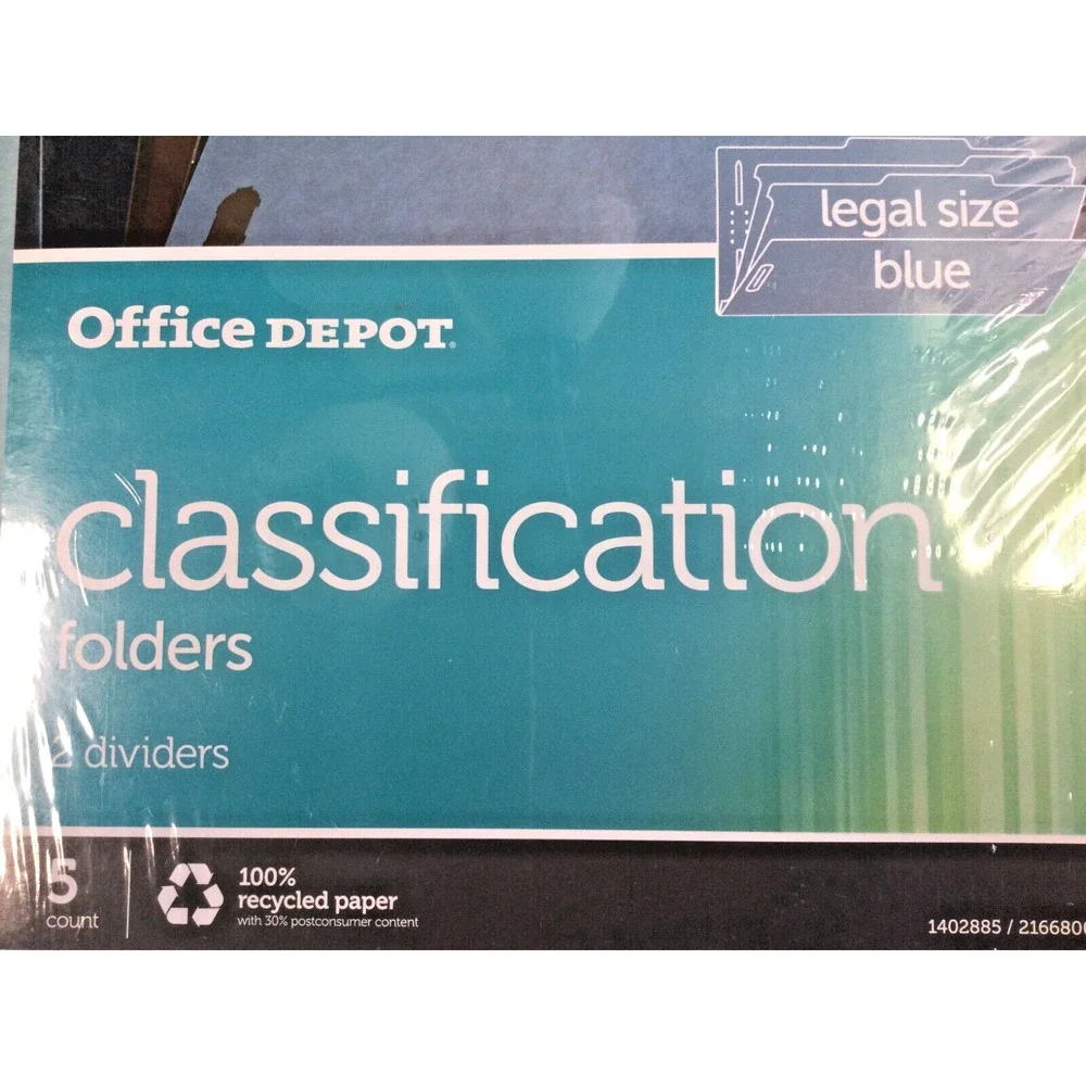 Office Depot Legal Size Blue Classification Folders 2 Dividers 5-Pack Expanded